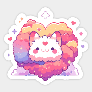 Hearts And Stars Fluffy Rainbow Cloud Kawaii Llama Sticker